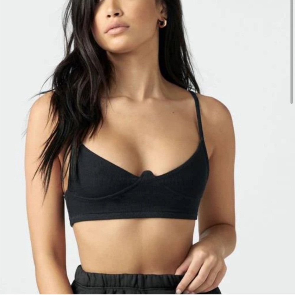 Joah Brown Black Flexrib Structured Tank Bra XS/S